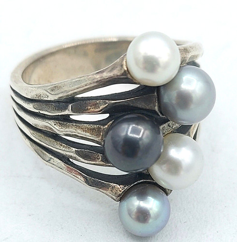 James Avery Rare Retired Sterling Silver Burgeon Multi-Pearl Ring