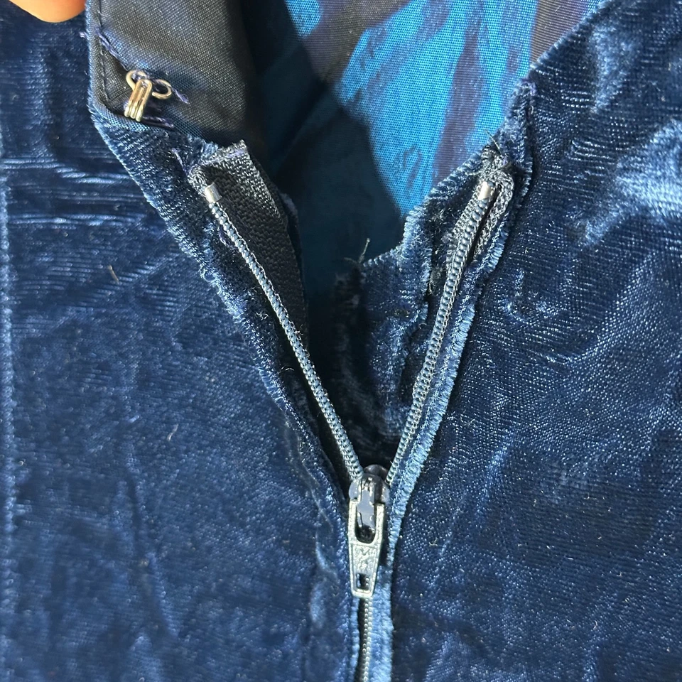 Maxi Vestido De Colección Años 90 80 Alfred Angelo Talla S Terciopelo Azul Satinado Tanque Capricho Baile de graduación Foto 3 de 4