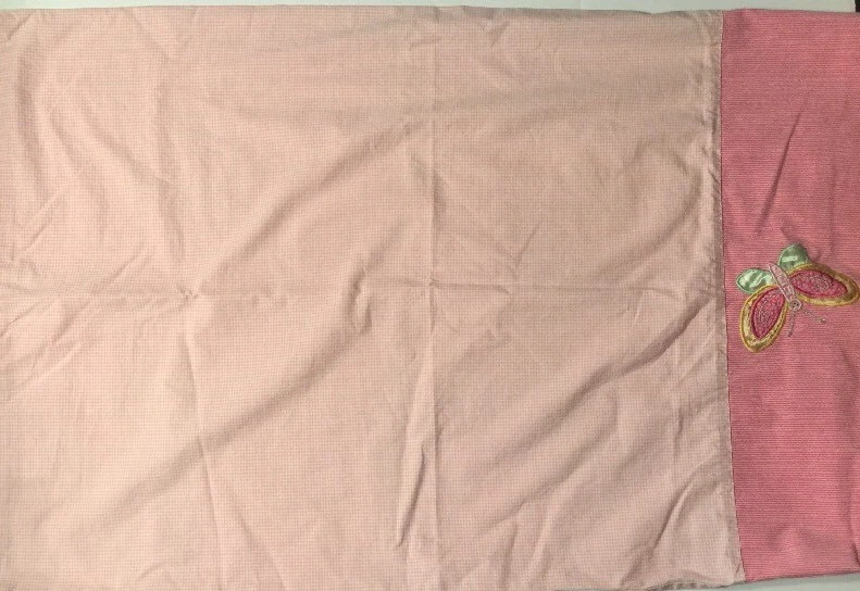 Lambs & Ivy Pink Gingham Flat Crib/Toddler Bed Flat Sheet & Pillowcase Butterfly - Image 2 of 4