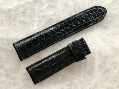 22mm/20mm Black Alligator Crocodile Embossed Leather Watch Strap Band