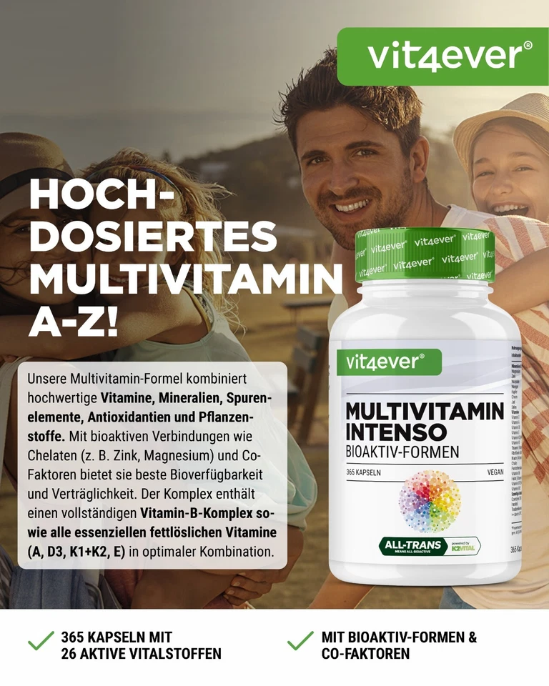 Multivitamin Intenso A-Z - 365 Kapseln (V) - Bioaktive Vitamine + Mineralien - Bild 2 von 4
