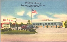 Linen Advertising Bellevue Diner Roadside Montgomeryville Pennsylvania 1940s