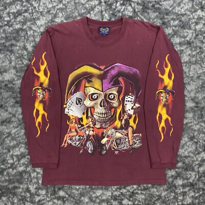 CMJ American Biker Long Sleeve TShirt Mens Size L NCC Pin Up Flames 2001 Vintage