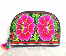 Make up Cosmetic Travel Bag Handmade Embroidered Multicolored Floral