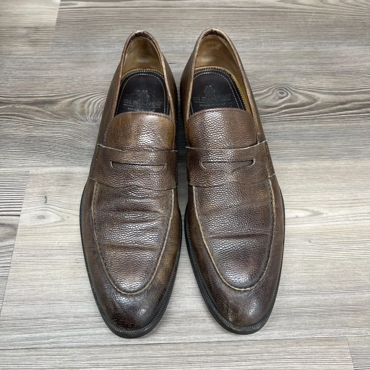 Di Bianco Shoes Mens 9.5 Brown SPQR Slip On Leather Loafers Made
