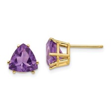 Real 14kt Yellow Gold 8mm Trillion Amethyst Earrings