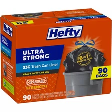 Hefty Ultra Strong Trash Bags 33 Gallon, 90 Count – Drawstring, Unscented.
