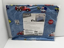 Everyday Kids Crib Sheet Blue Emergency Vehicles Police Fire Truck Toddler 28x52