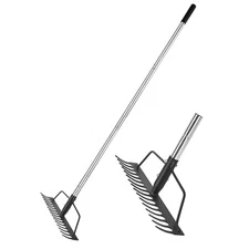 BARAYSTUS 15 Inch Wide Bow Rake, 16 Steel Tines Metal Head Rake Tool with Sta...