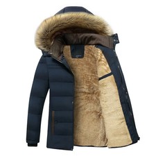 Mens Coat Warm Fleece Jacket Fur Collar Thick Winter Outwear Padded Hooded Parka