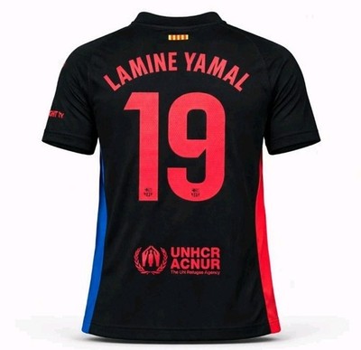 ウェア Nike FC Barcelona Lamine Yamal 19 XL Nike FC Barcelona Away Jersey Lamine Yamal #19 Black Red 2024 2025