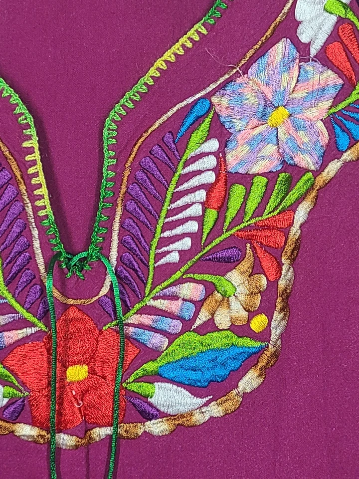复古农民衬衫 M 紫色棉彩虹刺绣花卉颜色夏季复古 — 第 4/4 张图片