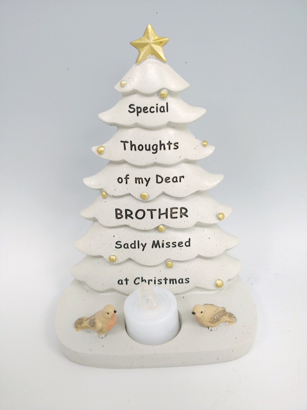 Brother Christmas Tree Graveside Memorial Ornament Robin + Tealight Candle