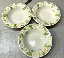 THREE Metlox Poppytrail Sculptured Daisy Fruit Dessert Bowls 6 1/8x 1 1/2"