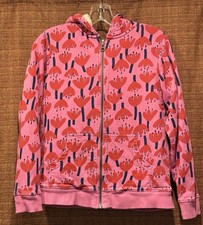 Hanna Andersson Sherpa Lined Hoodie Zip Jacket Girls Size 150 US 12 Pink Flowers
