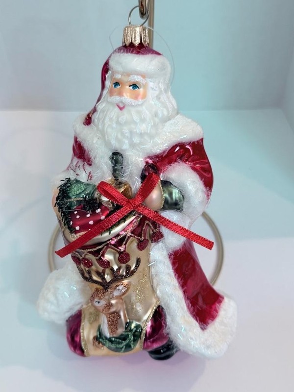 Traditional Christmas Poland Blown Glass Santa Claus Holiday Ornament New