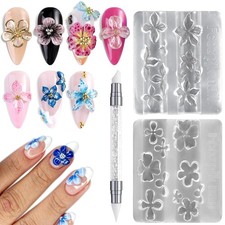 Fcozpjk Silicone Nail Art Molds, 2PCS 3D Flowers Charm Molds S, Flower