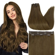 Full Shine Hair Extensions Real Human 12 Inch-50G-3Pcs, Lace #4 Medium Brown