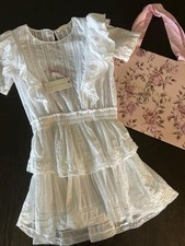 LOVE SHACK FANCY Natasha Heritage Mini Dress White LD194-263 Size Small $325