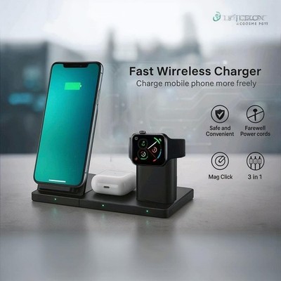 Wireless Charger 3in1 Ladestation  Ladegerät Kabellos Für Handy Watch Earbuds