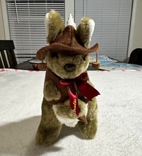 AUS Kangaroo Plush Stuffed Animal with Australian Hat Outfit  Ribbon