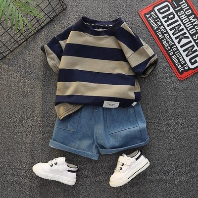 0-5 Year Old Baby Boy Clothes Set Summer Solid Color Striped Casual Children's S