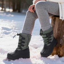 Youth Kids Boys Girls Winter Snow Boots Zip Outdoor Knee High Ski Boots
