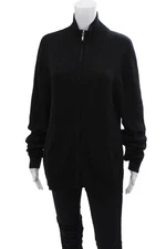 Saks Fifth Avenue Womens Wool Long Sleeve Full Zip Knit Sweater Black Size XL