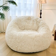 XeGe 5FT Giant Fluffy Bean Bag Chair Cover(No 5FT(52"x52"x40"), Beige 