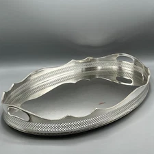 Extra Large Antique Silver Plated Butler Serving Tray Deep Gallery Cocktail