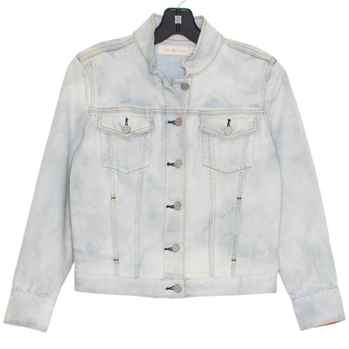 NUOVO Tory Burch Giacca Denim Y2K Minimalista Silenzioso Lusso Western Scandi Blu XS