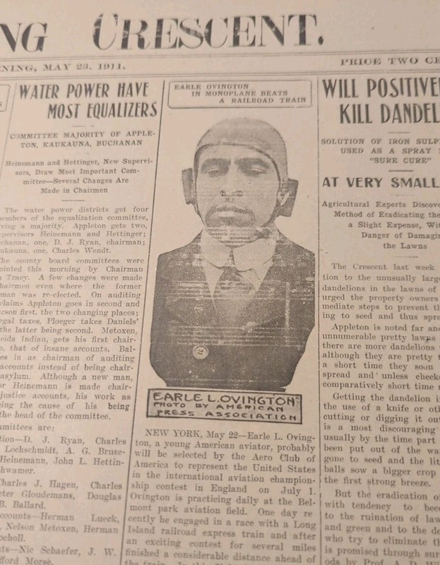 MAY 23, 1911 NEWSPAPER PG #2218- EARLE L. OVINGTON, PIONEERING AMERICAN AVIATOR 
