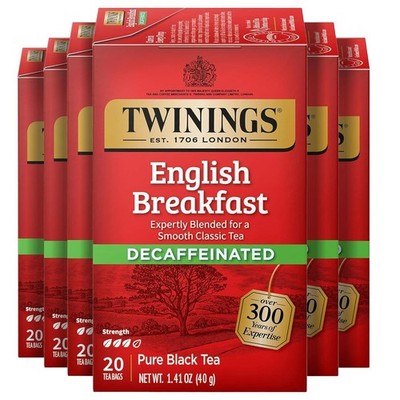 Twinings Decaffeinated English Breakfast Bags 20 Count (PACK OF 6)
