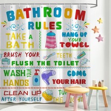 Shower Curtains, Funny Bathroom Rules Cute Colorful Pattern Teen Boy Girl Fab...