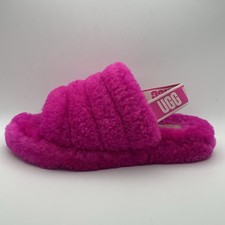 UGG GIRL S FLUFF YEAH SLIDE ROCK ROSE SIZE 3 PLUSH SLIP On