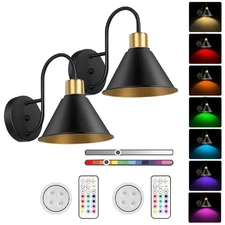 2 Pack Battery Operated Wall Sconces with Remote Dimmable Wireless LED Wall Lamp
