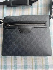 Gucci GG Supreme Shoulder Bag Black PVC Leather Near Mint