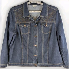 Denim Jacket BLING CJ Banks Dark Jean 2X Rhinestones Stretch