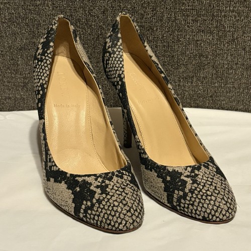 J Crew Mona Snakeskin Animal Print Pumps Sz 8 Fabric Dress Heels Italian Office - Picture 7 of 7