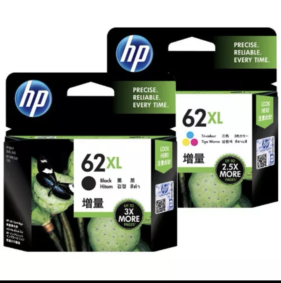 2 x Genuine HP 62XL Ink Cartridge High Yield Black & Colour Value Pack Bundle Ex - image 1 of 1