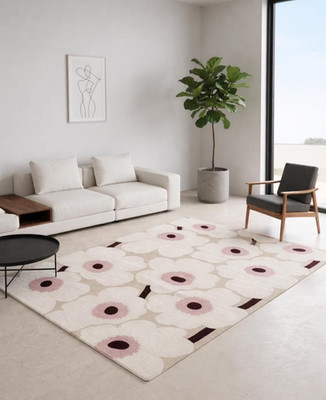 Marimekko Unikko Design Hand Tufted Rug - Modern Dusty Rose Beige Floral Wool