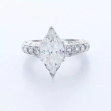 Vintage Engagement Ring 14K White Gold 3.32 CT Marquise Lab-Grown Diamond F SI1