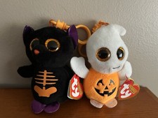 Ty Halloweenie Beanie Baby 🎃 FANGS 🦇& PUMPKIE 4” SET OF 2 New MWMT's Clip