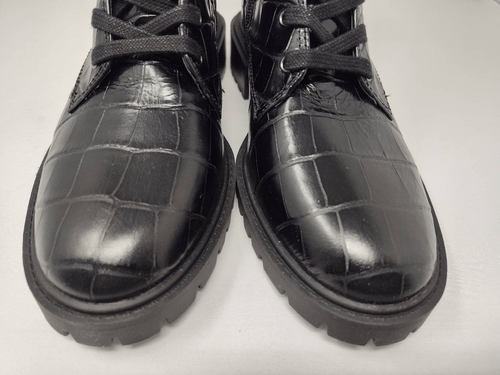 VINCE CAMUTO WOMENS FAWDRY DOUBLE BUCKLE C BLACK GLAZED CROC MOTO BOOTS NIB 5M - Picture 9 of 13