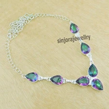 Mystic Topaz Gemstone Jewelry 925 Sterling Silver handmade Gift Necklace 18"