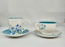 Starbucks 2006 11 Oz. Mug & 9 Oz. Cup with Saucers with Flowers & Butterfly
