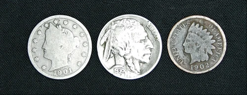 Indian Head Penny, Liberty V, Buffalo Nickel (3 coin) Lot - Old US Coins