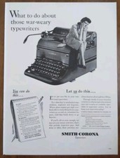 1943 War Weary Smith Corona Typewriter Print Ad WW2 Era Advertisement  thumbnail