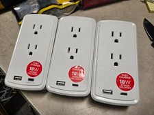 LOT OF 3 2-Outlet Surge Protector USB-A USB-C Wall Tap P2WUCHD Never used 