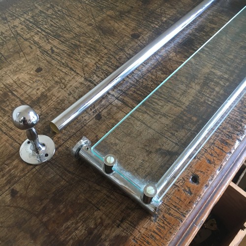 Chrome & Glass Bathroom Shelf & Towel Rail / Shower Cubicle Shelf